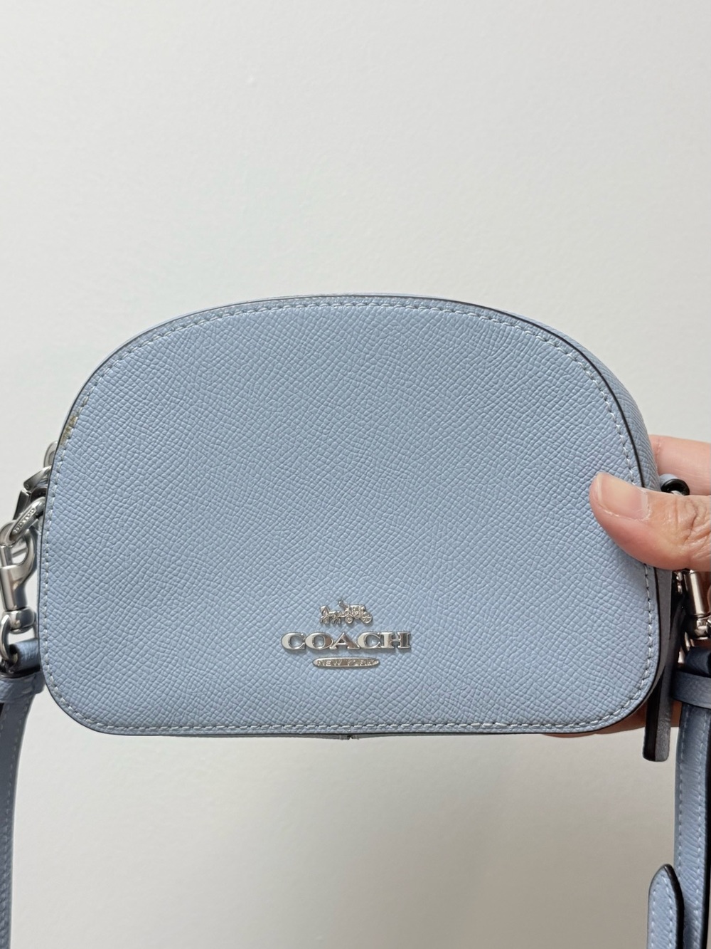 Coach Pebbled Leather Camera Crossbody in Light Blue